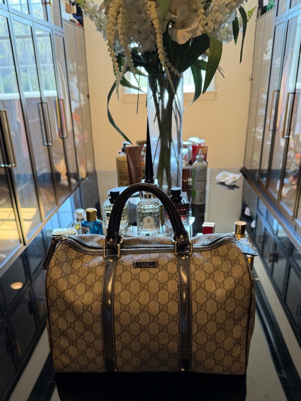 Gucci Brown Beige GG Monogram Duffel Bag